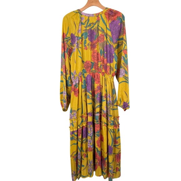 Current Air Marigold Floral Maxi Dress V-Neck womens size large long sleeve new - Picture 12 of 15